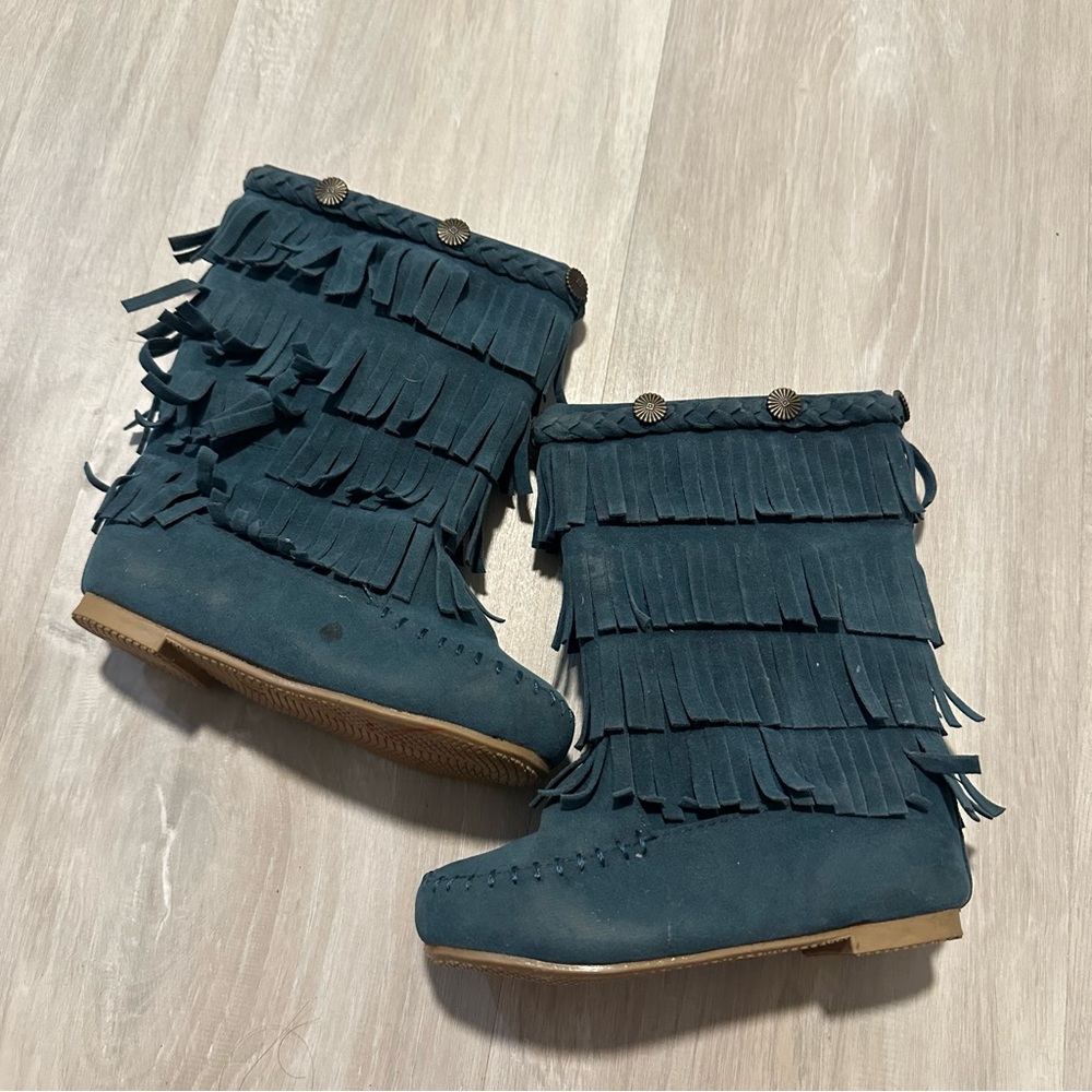 Shoes of Soul Blue Kids Baby Fringe Booties Boots Sz 8